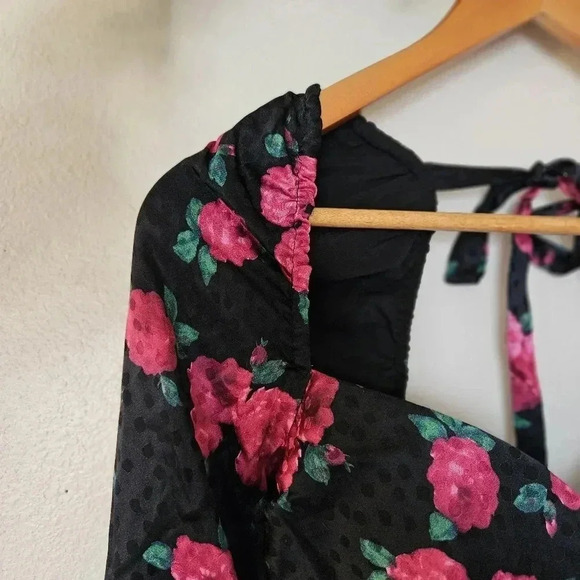 NWT Ronny Kobo Nora Dress S Black Pink Floral Silk Blend Ruched Bodycon Mini - Picture 9 of 15